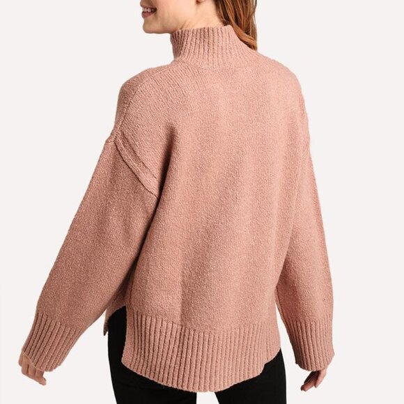 Frame Side Slit Wool Blend Turtleneck Sweater in Rosewood - Picture 2 of 7